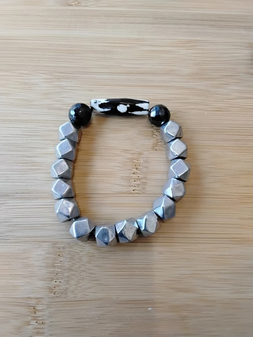 Mens Metal and Bone Bracelet