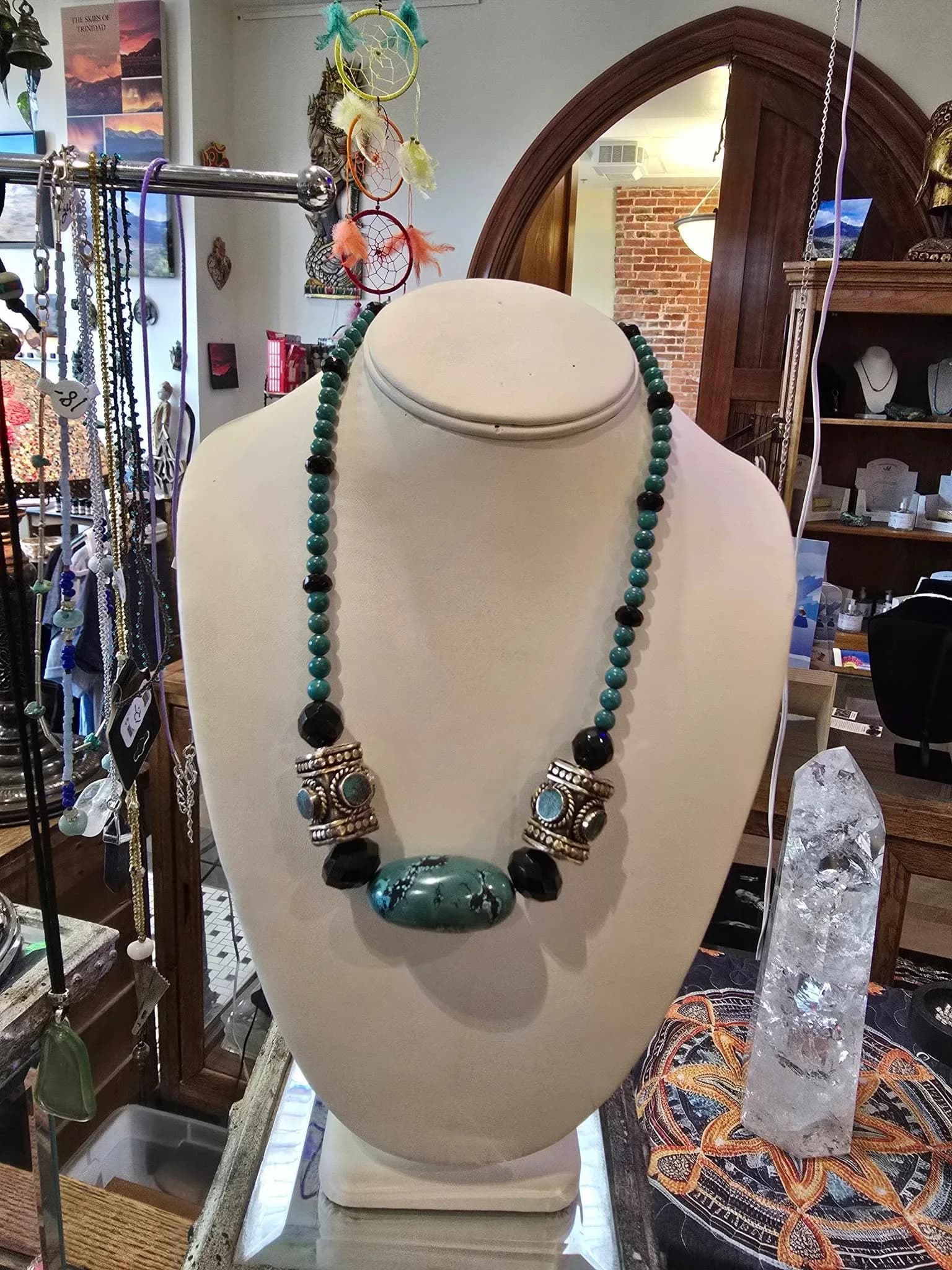Handmade Chunky Turquoise / Black Obsidian Necklace