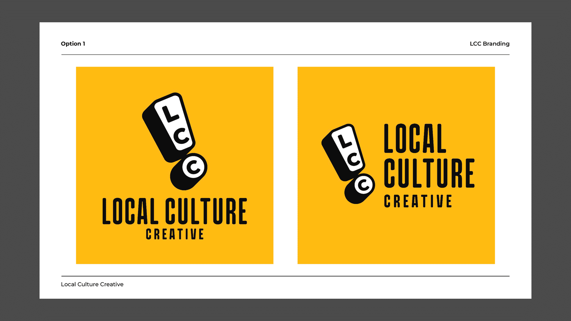 Animated presentation of three LCC logo concepts